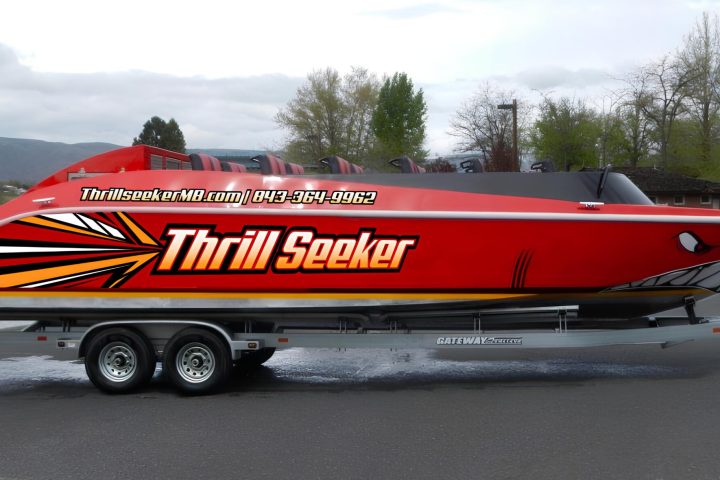 thrill seeker jet boat ride parked in myrtle beach, south carolina